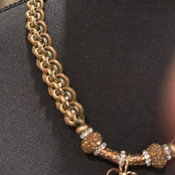 Cameo Statement Necklace pave bronze white rhinestone Beads 14k Handmade - Picture 10 of 11